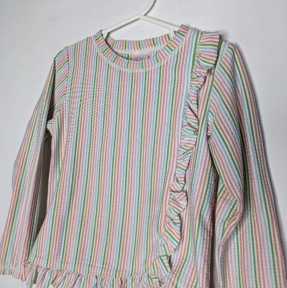 Ruffle Butts Colorful Rainbow Striped Long Sleeve Rash guard Swim Cover Up 4T